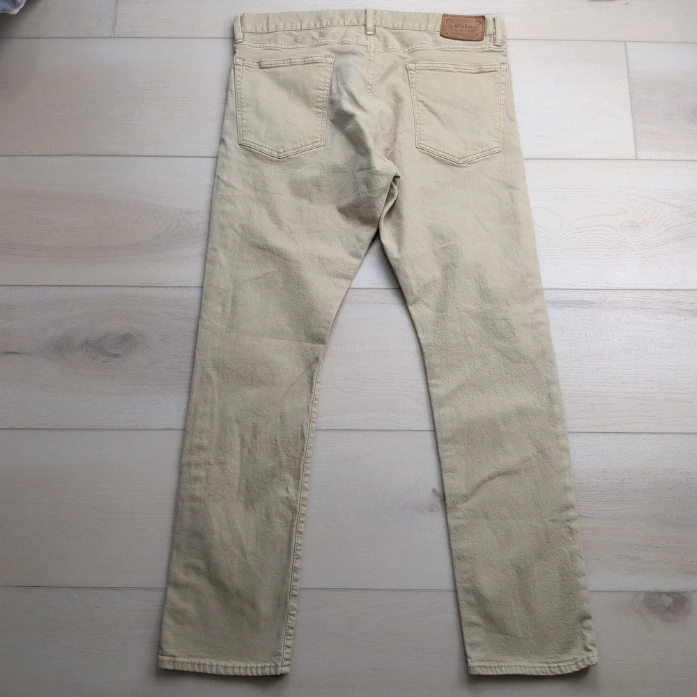 Polo Ralph Lauren Varick Slim Straight Jeans Mens 36x32 Tan Khaki Button Fly
